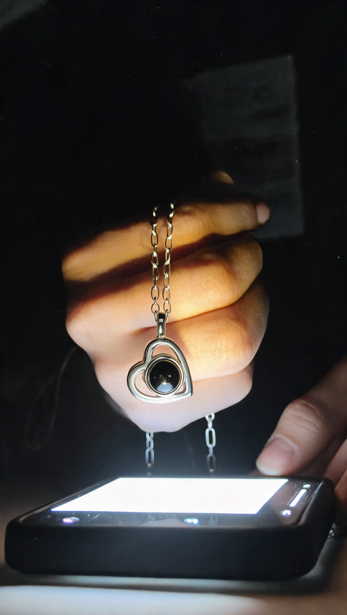 The Memory Necklace - Heart pendant, Silver, lifestyle photo
