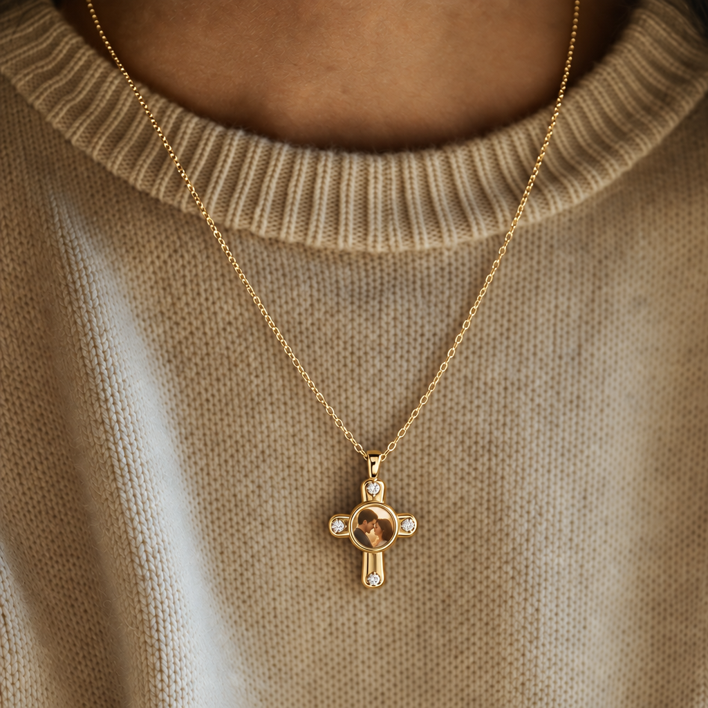 The Memory Necklace - Cross pendant, Gold
