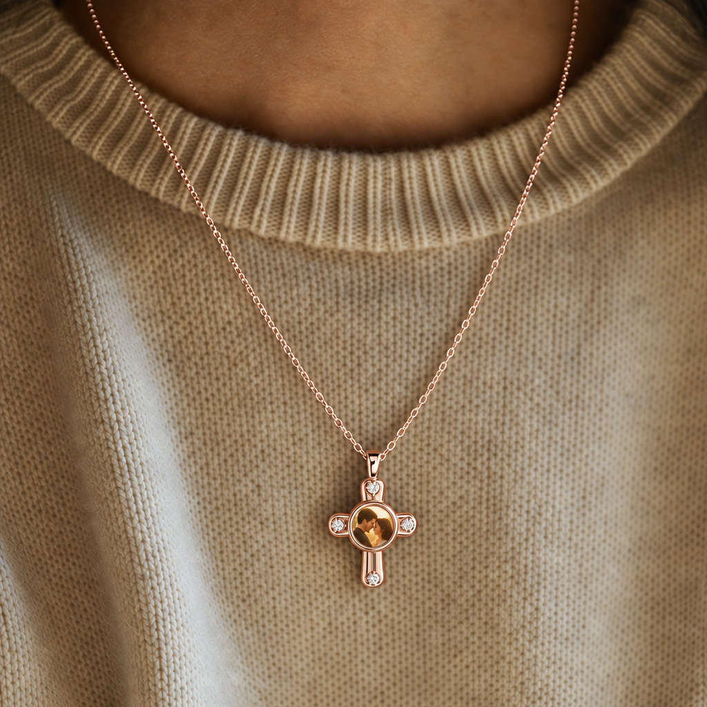 The Memory Necklace - Cross pendant, Rose Gold
