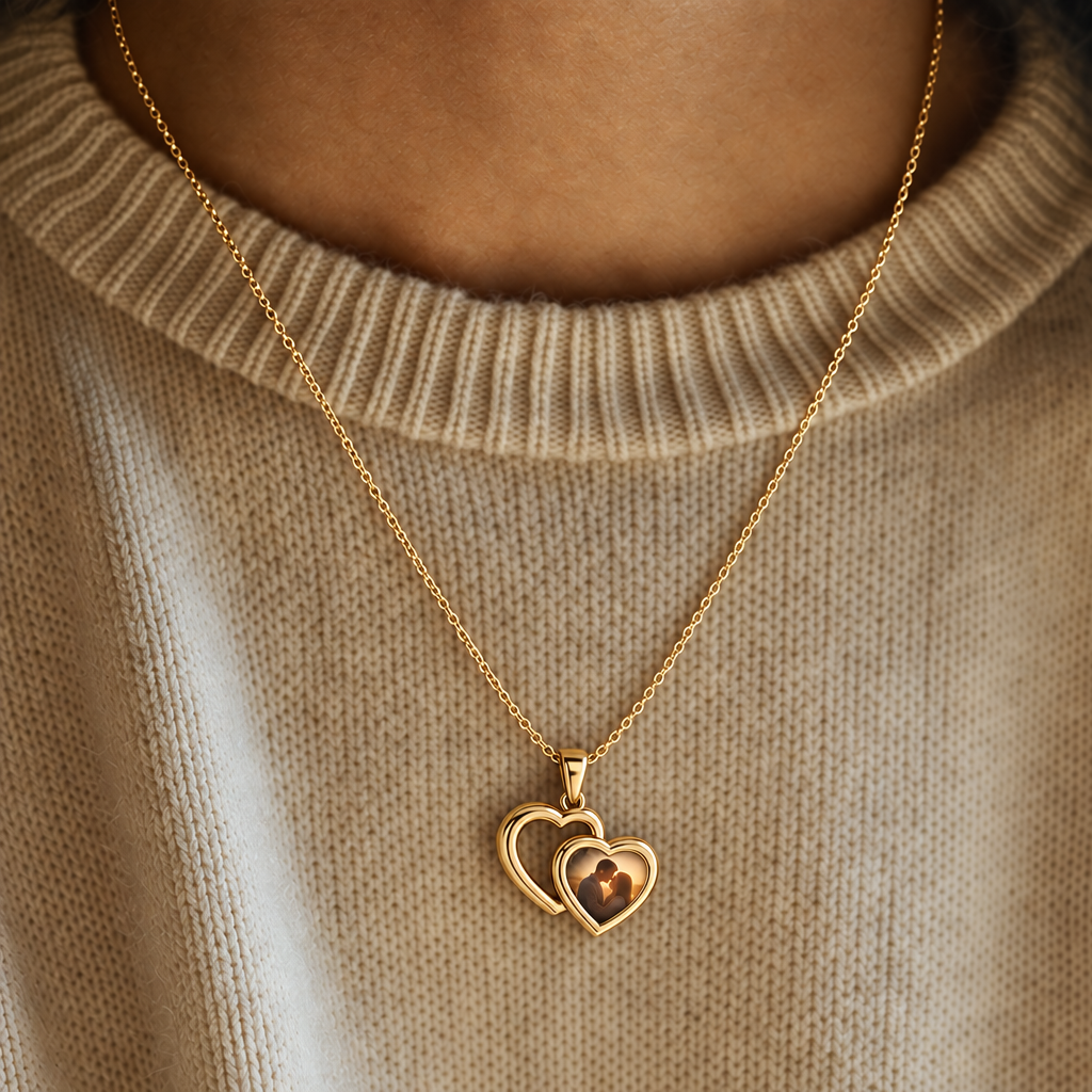 The Memory Necklace - Double Heart pendant, Gold