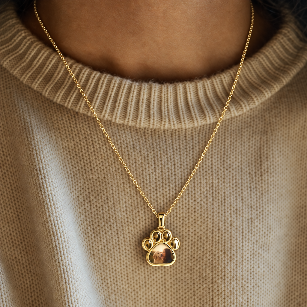 The Memory Necklace - Pet Paw pendant, Gold