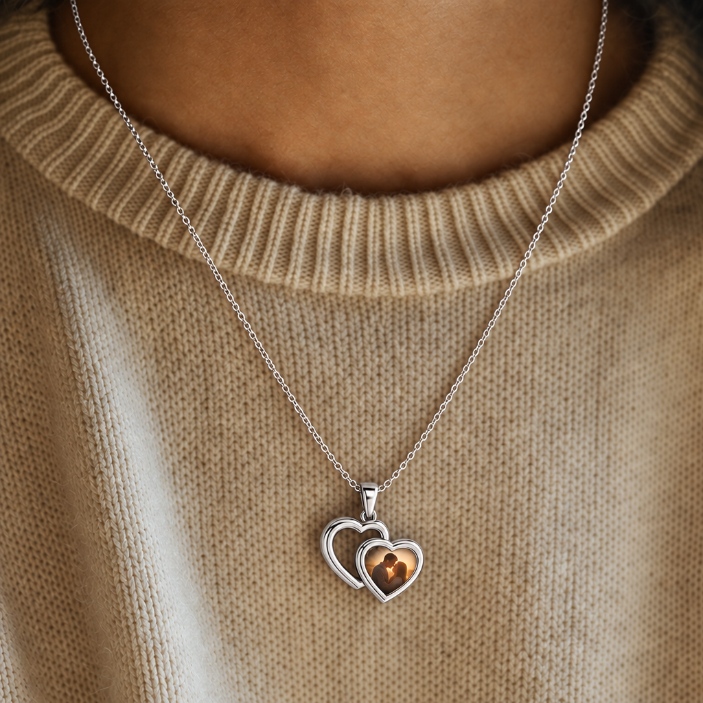 The Memory Necklace - Double Heart pendant, Silver