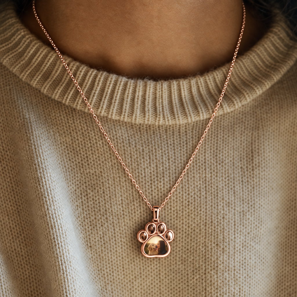 The Memory Necklace - Pet Paw pendant, Rose Gold